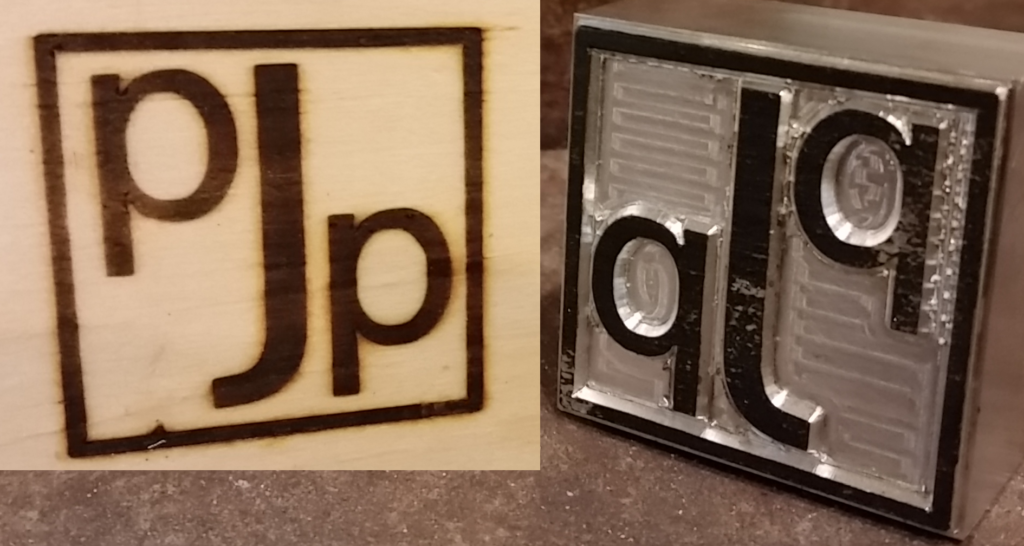 PJP Custom Branding Iron. Made in USA from Aluminum. Square border. A wood burning stamp.